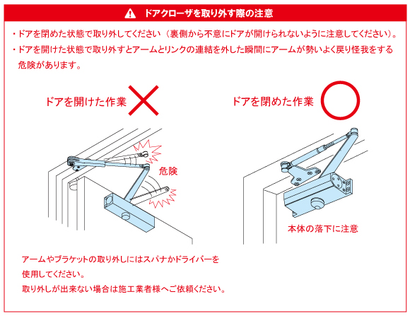 ドアクローザを取り外す際の注意